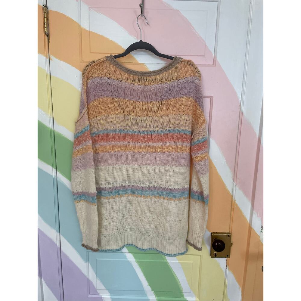 Sundance Pastel Stripe Open Knit Slouchy V Neck Sweater Medium NWT Wool Blend - Picture 4 of 8